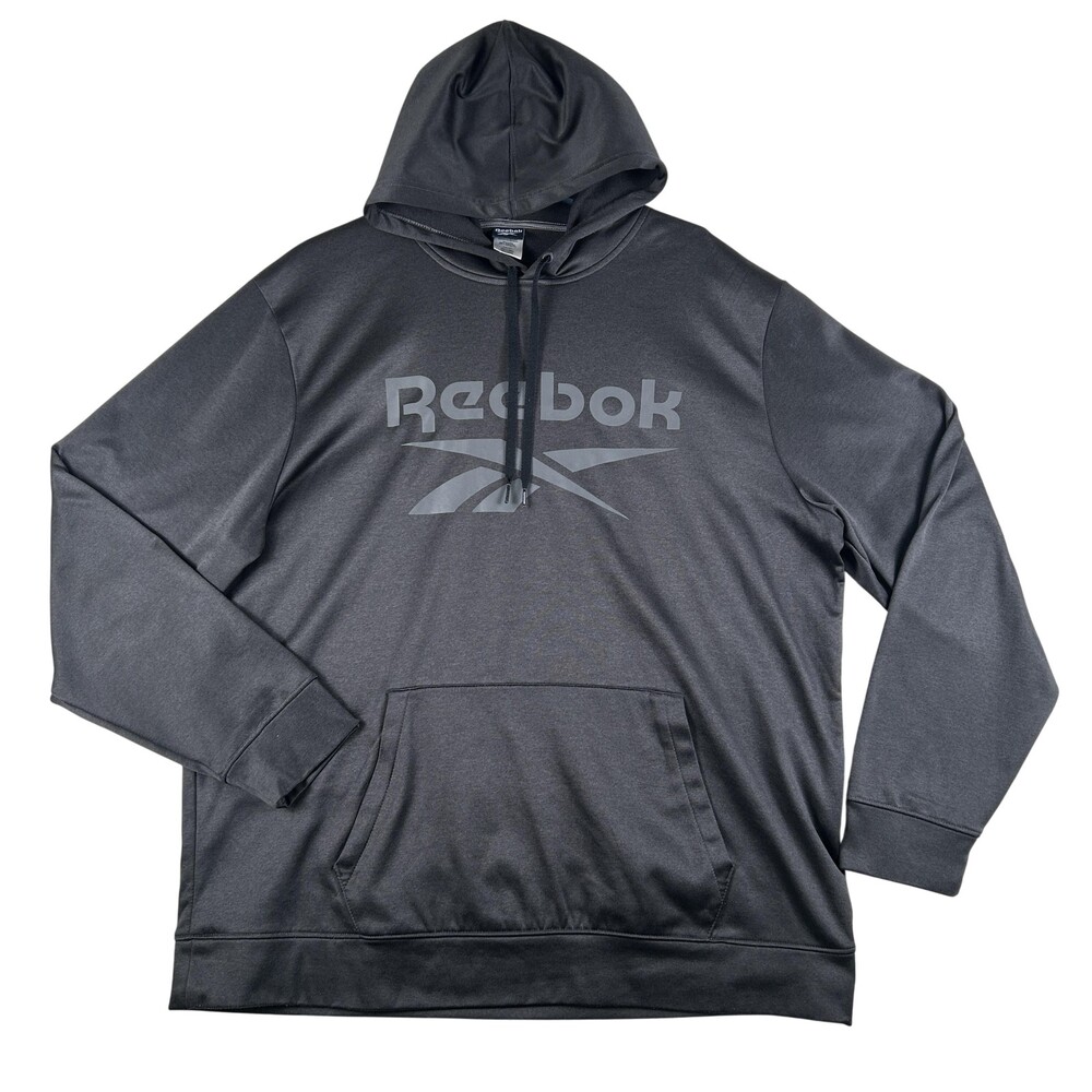 Reebok Hoodie Mens 2XL Black Fleece Pullover Sweatshirt Big Logo Training Gym